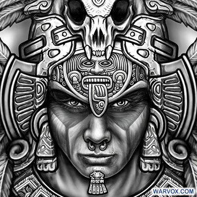 aztec_warrior_face_headdress_tattoo_design_warvox_d041b Aztec Princess Tattoo Warriors, Inca Tattoo Design, Aztec Headdress Tattoo, Warrior Face Tattoo, Aztec Neck Tattoo, Aztec Princess Tattoo, Aztec Headdress, Faces Tattoo, Aztec Warrior Tattoo