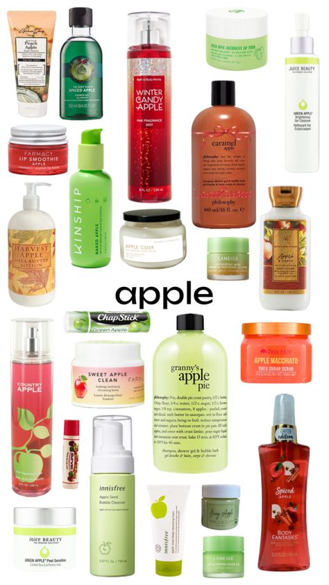 #apple #appleaesthetic #appleskincare #fruitskincare #skincare #preppyskincare Candy Apple Green, Winter Candy Apple, Fragrances Perfume Woman, Body Hygiene, Shower Skin Care, Body Smells, Perfect Skin Care Routine, Juice Beauty, Bath And Body Care