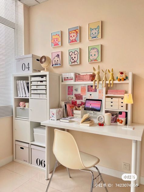 Meja Belajar Ideas, Meja Aestethic, Study Table Setup, Meja Aesthetic, Kids Room Desk, Study Desk Decor, Study Room Design, White Room Decor, Study Decor