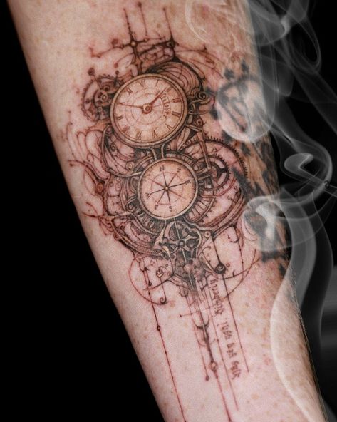 Steampunk Clock Tattoo Design, Steam Punk Clock Tattoo, Watch Gears Tattoo, Steam Punk Tattoos, Steam Punk Tattoo, Steampunk Tattoo Ideas, Stopwatch Tattoo, Steam Punk Clock, Steampunk Tattoo Design