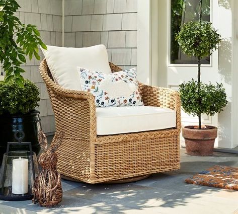 outdoor furniture | Pottery Barn Outdoor Papasan Chair, Outdoor Recliner Chair, Willow Furniture, New England Summer, Wicker Patio Chairs, England Summer, Outdoor Recliner, Outdoor Lounge Chair, Wicker Patio Furniture