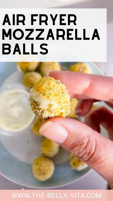 Upgrade your snack game with our easy recipe for air fryer mozzarella balls. They're perfectly crispy on the outside and gooey on the inside! Fresh Mozzarella Balls Recipe, Mozzarella Balls Recipe, Air Fryer Mozzarella, Recipe For Air Fryer, Mozzarella Balls, Potato Wedges Recipe, Wedges Recipe, Veggie Chips, Game Snacks