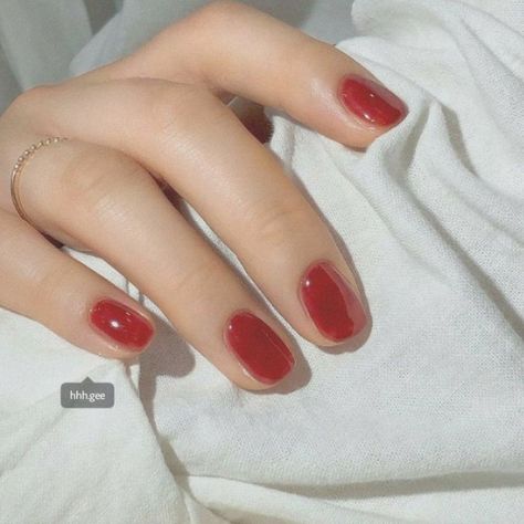 Dark Red Long Nails, Ruby Red Aesthetic, Korean Blush Nails, Love Heart Aesthetic, Aesthetic Love Heart, Korean Blush, Red Long Nails, Korean Style Aesthetic, Cute Soft Aesthetic