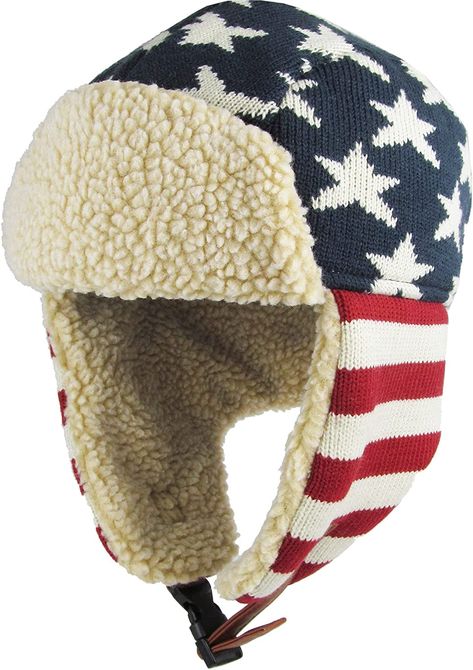 KBW-617 NAV-RED Stars and Stripes America Flag Aviator Trapper hat Trooper Ear Flaps Ushanka Eskimo Bomber Russian Warm Winter Cold (One Size, Flag Original) at Amazon Women’s Clothing store Woolen Cap, Faux Fur Material, Trapper Hat, Wool Caps, Trapper Hats, Winter Cap, Winter Cold, America Flag, Red Star