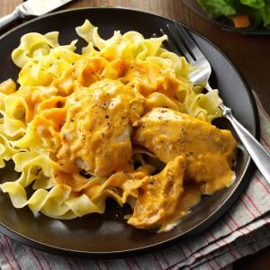 Creamy Chicken Thighs & Noodles Recipe- Recipes  I love recipes that you can just throw into the slow cooker and let it do all the work. This easy chicken dinner is one of my favorites. —Christina Petri, Alexandria, Minnesota Recipes With Chicken Thighs, Creamy Chicken Thighs, Recipes Noodles, Alexandria Minnesota, Egg Noodle Recipes, Noodles Recipes, Recipes With Chicken, Chicken Noodles, Savory Herb