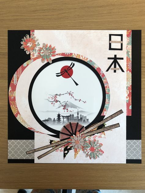 Feature front page for Japan holiday scrapbook Japanese Scrapbook Ideas, Japan Scrapbook Ideas, Tattoo Japon, Bujo Japanese Theme, China Scrapbook Layouts, Japan Scrapbook Layouts, Japan Scrapbook, Japanese Journal, Japan Travel Journal Ideas