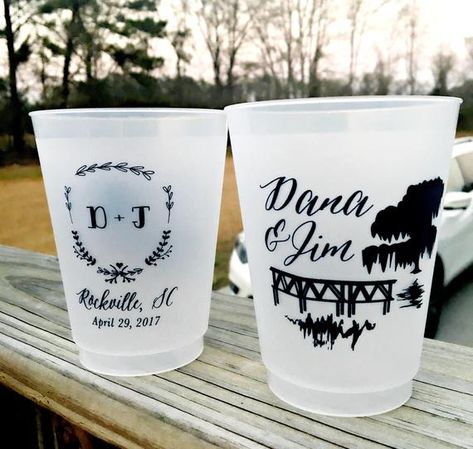 Monogrammed Wedding Cups Floral Wreath Custom Monogram Cups Wedding Tree Willow Tree Outdoor Wedding Cups Frosted Wedding Cups Cups by SipHipHooray Frosted Wedding Cups, Bachelorette Cups, Frosted Cups, Monogram Cups, Bachelorette Party Cups, Wedding Tree, Frosted Cup, Wedding Cups, Bachelorette Gifts