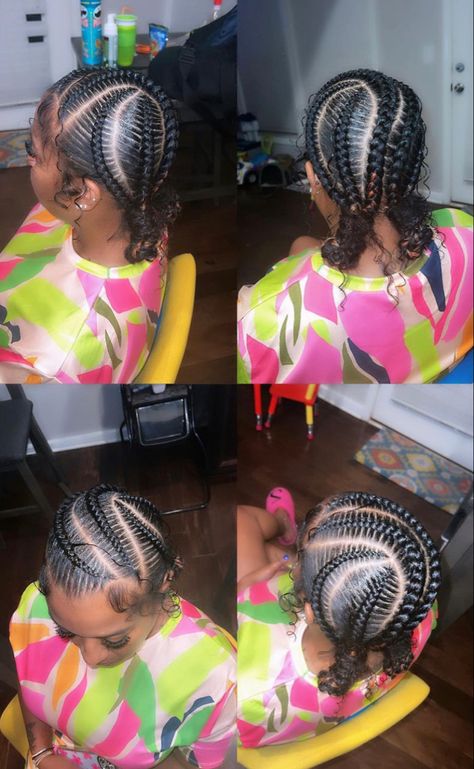 Creative Feed In Braids, 6 Feed In Braids Hairstyles With Design, 6 Straight Back Feed In Braids With Design, Freestyle Braids For Black Women, Cornrows With Designs, 6 Straight Back Feed In Braids, 2 Feedin Braids, Stitched Braids, Stitch Braids With Design