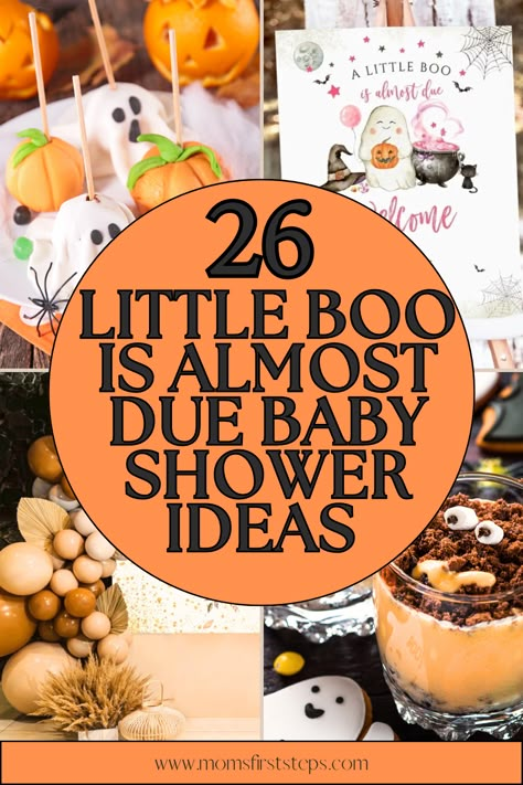 Planning a "Little Boo is Almost Due" baby shower? Our list of 26 ideas will inspire you to plan the perfect day. Includes ideas for a baby shower welcome sign, decorations, food, baby shower cake, party favors, and more for your Halloween themed baby shower to celebrate your "little boo". Baby Shower Food Halloween, Spooky Baby Shower Food, Halloween Baby Shower Dessert Table, Baby Shower Ideas Halloween, Halloween Themed Baby Shower Ideas Food, Halloween Baby Shower Party Favors, A Boo Is Due Baby Shower Ideas, Halloween Baby Shower Food Ideas, A Little Boo Is Almost Due Baby Shower Ideas