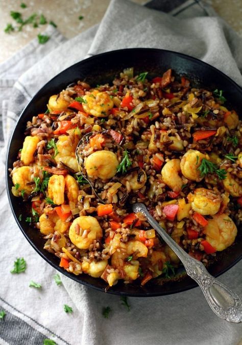 Wild Rice And Shrimp Recipes, Wild Rice Skillet, Shrimp And Wild Rice, Golo Recipes, Wild Rice Recipes, Rice Skillet, Food Cafe, Shrimp And Rice, Poached Chicken