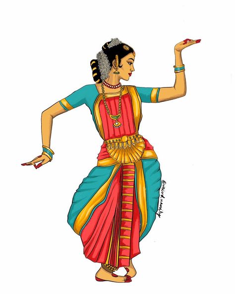 Bharatanatyam Dancer, Dancer Drawing, Bharatanatyam Poses, Dance Of India, Indian Illustration, Dancing Drawings, Dancers Art, Dance Paintings, Tanjore Painting