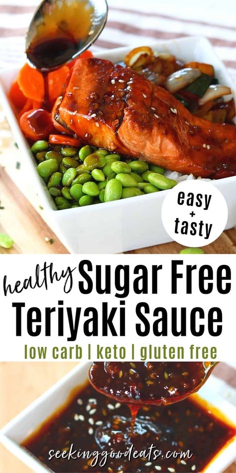 Sugar free teriyaki sauce is much healthier and tastier than store-bought sauce - AND it's super easy to make at home in less than 10 minutes! This is a gluten free, dairy free, sugar free, low carb, and keto teriyaki sauce recipe. This healthy teriyaki sauce makes a perfect marinade for beef, chicken, pork, seafood, and vegetables. It also makes a delicious condiment to drizzle over your favorite Asian recipe, rice, and hibachi vegetables! Enjoy! Healthy Teriyaki Sauce, Keto Teriyaki Sauce, Marinade For Beef, Sugar Free Teriyaki Sauce, Keto Teriyaki, Hibachi Vegetables, Teriyaki Sauce Recipe, Recipe Rice, Teriyaki Marinade