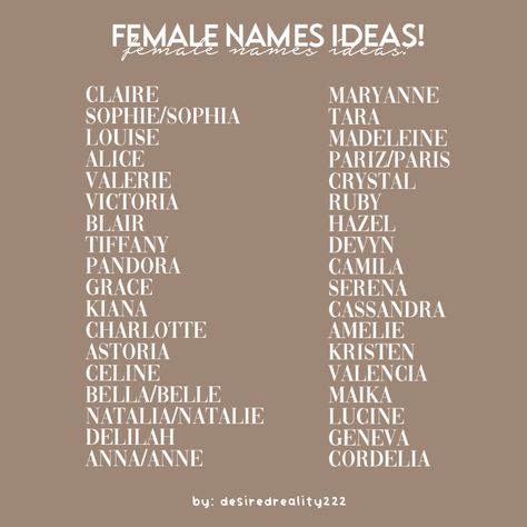 Female Name Ideas, Oc Names, Female Character Names, Writing Planning, Sweet Baby Names, Best Character Names, Writing Dialogue Prompts, Aesthetic Names, Writing Motivation