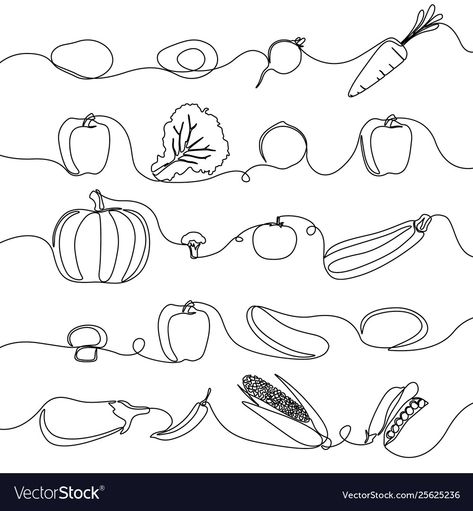 Pumpkin Line Drawing, Zucchini Tattoo, Eggplant Chili, Vegetable Tattoo, Vegetable Drawing, Pepper Salad, Vegetable Design, Heart Illustration, Continuous Line Drawing