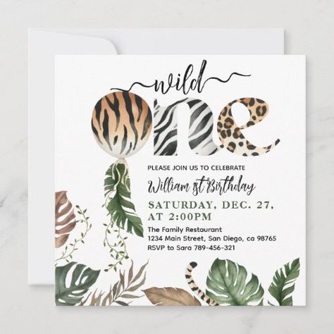 $1.94 | Wild One Modern Gender Neutral 1st Birthday - safari them, 1st birthday, wild one, wild one baby birthday, modern, minimal, balloon, gender neutral first birthday, first birthday safari party, wild one digital invitation Gender Neutral First Birthday, First Birthday Safari, Cake Lettering, Birthday Thank You Cards, 1st Birthday Invitation, Safari Birthday, Baby 1st Birthday, Safari Party, Safari Theme