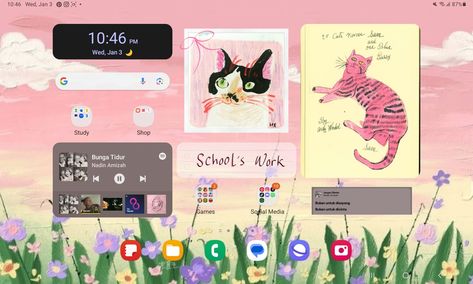 Widget user organizing homescreen samsung tab s6 lite Samsung S6 Lite Wallpaper, Samsung Tablet Homescreen Ideas, Samsung Tablet Aesthetic Layout, Samsung Tab Homescreen, Tablet Layouts Samsung, Tablet Widget Ideas, Samsung Tab Wallpaper, Tablet Homescreen Ideas, Samsung Tablet Wallpaper