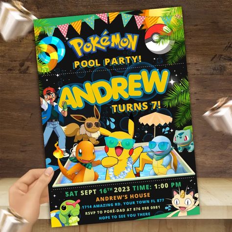 Pokémon Pool Party Birthday Invitation, This product is digital, not phisycal item will be shiped. Your personalized files will be emailed asap after placing your order. (payments vía paypal)

 Please add your mail and this information into your purchase notes or send it via email to digitalinvitesforbirthday@gmail.com

-Size of your invitation (4*6 or 5*7) – Boy/Girl Name. – Age. – Party Date. – Time. – Location. -Party address. – RSVP. -Additional text.

all my files are high resolution 300 ppi.

#birthdayinvitation #pokemonprintable #pokemoncard #pokemonpoolpartyinvitation #pokemonpoolpartypartyinvite #poolpartypartybirthday #wordpartybirthdayparty #birthdayparty #birthdayboy #birthdaygirl #pokemonpoolparty #pokemoninvitation Pokemon Invitations, Pool Party Birthday Invitations, Boy Girl Names, Pool Party Invitations, Pool Birthday Party, Girl Name, Pokemon Cards, Party Birthday, Pool Party