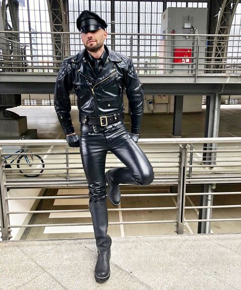 Buy Leather Uniform ❤️❤️ ___________________________ Available All Sizes Made to Measure Facility Also Available Shipping All Over The World __________________________ _ Visit our store to buy or see whole leather collection ___________________________ For Wholesale Inquries please email Leatherind8@gmail.com ___________________________ #leatherpants #leatherclothing #bluf #leathergoods #gayfetish #gayink #beproudofyourfetish #gear365leather #vikingleather #gayleatherbear #meninjacket #me... Leather Gloves Outfit, Gloves Outfit, Leather Jacket Outfit Men, Leather Fashion Men, Mens Leather Clothing, Mens Leather Pants, Leather Clothing, Leather Gear, Masculine Men