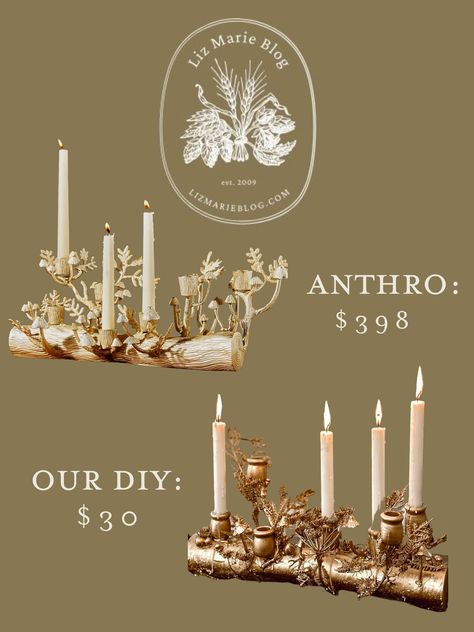 Candlelabra Diy, Anthropologie Candle Holder, Anthro Diy, Cottage Core Diy, Diy Candelabra, Anthropologie Diy, Anthropologie Decor, Diy Mushroom, Anthropologie Candle