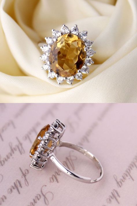 Topaz Wedding Ring, Citrine Cluster, Stack Ring, Ring Stack, Proposal Ring, Halo Rings, Vintage Ring, Topaz Ring, Flower Ring