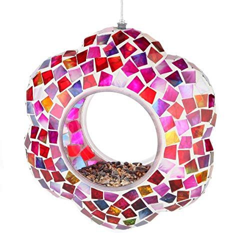 Amazon.com : Lily's Home Hanging Outdoor Fly Through Wild Bird Feeder, an Excellent Addition to Any Garden, Mosaic (8.25 Inches) : Gateway Glass Bird Feeders, Wild Bird Feeders, Diy Bird Feeder, Diy Birds, Backyard Porch, How To Attract Birds, Wild Bird, Mosaic Garden, Bird Seed