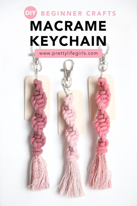 A Step by Step DIY Macrame Keychain Tutorial - The Pretty Life Girls | Lots of the knots and techniques used to make things out of macrame are the same or similar to those of friendship bracelets or lanyards but the results are a bit more chic and adult! Now is the perfect time to tap into your inner-friendship-bracelet-maker and try out a simple macrame craft with our DIY Macrame Keychain tutorial! #diygiftideas #macramecrafts #diycrafts #easycrafts Keychain Diy Easy, Macrame Keychain Tutorial, Diy Macrame Keychain, Diy Crafts Keychain, Keychain Tutorial, Simple Macrame, Keychain Craft, Beginner Crafts, Self Defense Keychain