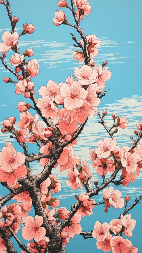 Japanese peach trees blossom flower plant. | premium image by rawpixel.com / Bew Japanese Flowers Design, Tree Flowers Drawing, Peaches Aesthetic Wallpaper, Peach Tree Drawing, Cute Peach Wallpaper, Vintage Flower Wallpaper, Japanese Cherry Blossom Tree, Japanese Peach, Peach Blossom Tree