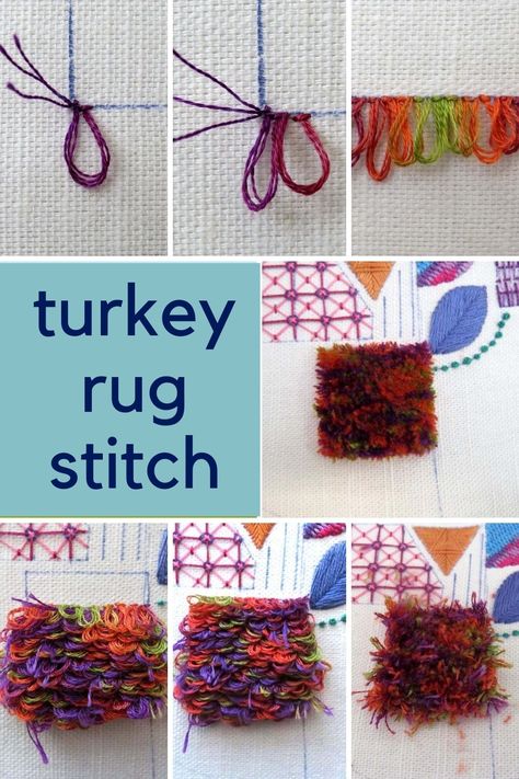 Stitch Fun - Turkey Rug Stitch - Stitchdoodles Embroidery Stitch Sampler, Beginner Hand Embroidery, Flowers Hand Embroidery, Embroidery Beginner, Embroidery Stitches Flowers, Etsy Embroidery, Embroidery Stitches Beginner, Basic Embroidery Stitches, Hand Embroidery Tutorial