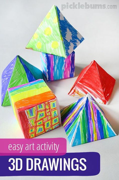 3D Drawings - a quick and easy art and maths activity Maths Activity, 3d Templates, Childrens Art Projects, Creative Math, Art Activity, Math Activity, Math Art, Homeschool Art, 3d Shape