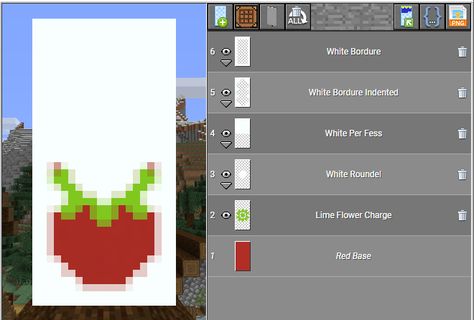 Minecraft Strawberry Banner, Strawberry Banner Minecraft, Cute Banner Designs Minecraft, Banner Minecraft Tutorials, Cool Minecraft Banners, Mc Banner, Minecraft Banner Patterns, Minecraft Banner, Minecraft Banner Designs