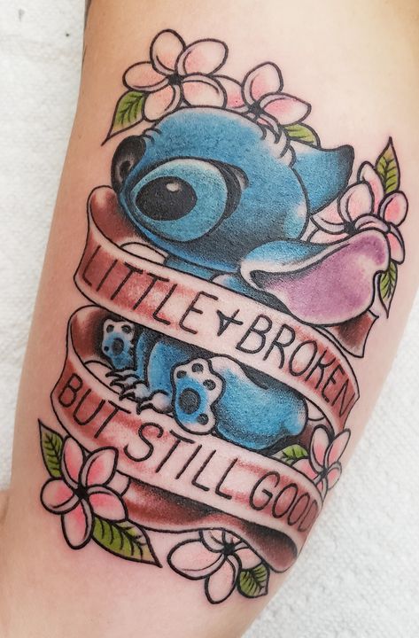 Bad Stitch Tattoo, Stitch Forearm Tattoo, Lilo And Stitch Sleeve Tattoo, Stitch Tattoos Disney, Stitch Inspired Tattoo, Stitch Quote Tattoo, Winnie The Pooh And Stitch Tattoo, Stitch Tattoo Sleeve, Lilo And Stitch Tattoo Design