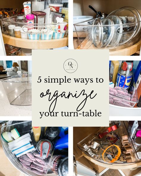 Lazy Suzy Organization, Lazy Susan Pantry Cabinet, Pantry Lazy Susan Ideas, Lazy Susan Hardware Placement, How To Use Lazy Susan Corner Cabinets, Organized Lazy Susan Cabinet, Best Use For Lazy Susan Cabinet, Lazy Susan Drawers Corner Cupboard, Spice Organization Lazy Susan