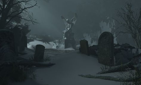 ArtStation - Cemetery, Danar Worya Rural Horror, Castle Sketch, Anime Places, Cemetery Art, Falling Stars, Environment Art, Fantasy Concept Art, Fantasy Aesthetic, World Building