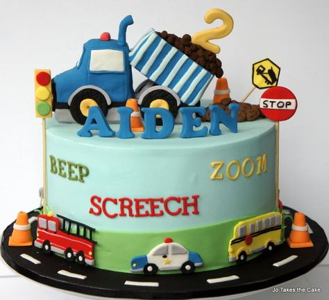 Vehicles cake - Cake by JoTakestheCake Vehicles Cake, Transportation Cake, Birthday Cupcakes Boy, Truck Birthday Cakes, Transportation Birthday Party, Cars Birthday Cake, Construction Cake, Transportation Birthday, Truck Cakes