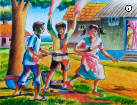 Holi Scene Drawing, Drawing For Holi, Watercolour Composition, Pastel Colour Drawing, Nature Drawing Pictures, 3 D Drawing, Exam Drawing, Subject Drawing, Intermediate Drawing