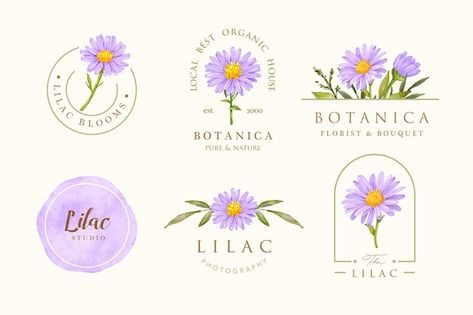 Greenery Design Graphic, Flower Logo Design Ideas, Purple Aster Flower, Logo Design Flower, Lotus Flower Logo Design, Purple Logo Design, Blog Webdesign, Spring Logo, Purple Aster