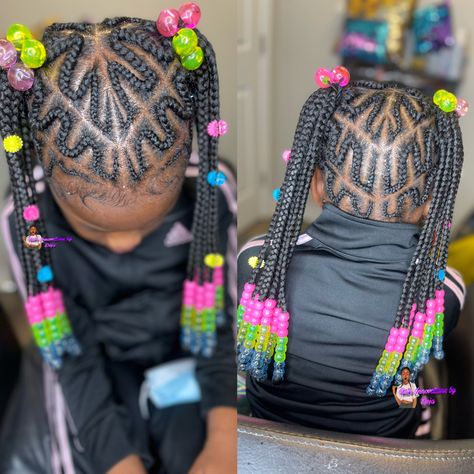 Daughter Hairstyles Braids, Braided Ponytail Hairstyles Black Kids, Feedin Ponytail Braids, Kids Braided Ponytail, Feedin Ponytail, Kids Braids With Beads, Black Baby Girl Hairstyles, Hairstyle Girls, Braided Mohawk