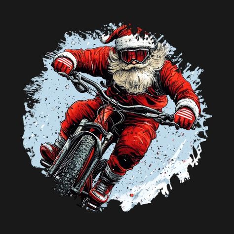 Animal Christmas cheer - The design shows the downhill bikers in a cheerful Christmas outfit and gets everyone in the festive mood for Christmas. Biker Christmas, Animal Christmas, Christmas Santa Claus, Christmas Santa, Christmas Cheer, Design Show, Christmas Outfit, Santa Claus, Bike