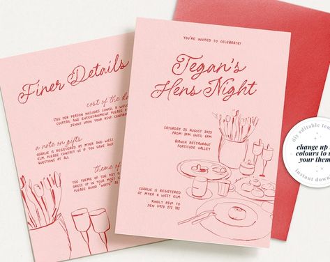 SundaeCreative - Etsy Australia Hens Weekend, Pink Bachelorette Party, Hens Party Invitations, Hen Weekend, Event Template, Bridal Shower Invitations Templates, Text Background, Party Invite Template, Youre Invited