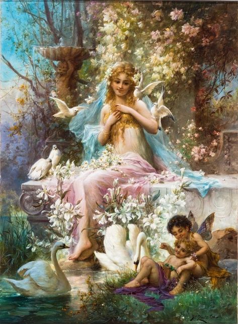 Hans Zatzka, Fairy Wall Art, Rococo Art, Foto Transfer, Arte Van Gogh, Classic Paintings, Fairytale Art, Aesthetic Painting, Romantic Art