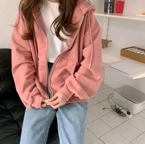 Pink Hoodie Outfit, Pink Jacket Outfit, Korean Casual Outfits, Quick Outfits, Jacket Outfit, Easy Trendy Outfits, So Nice, 가을 패션, Cute Simple Outfits