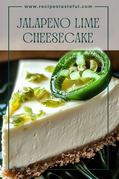 A delightful twist on traditional cheesecake, this Jalapeno Lime Cheesecake combines creamy, tangy flavors with a hint of spice from minced jalapeños. It's perfect for those who enjoy a unique dessert that tantalizes the taste buds! Unique Cheesecake Flavors, Unique Cheesecake Recipes, Unique Cheesecake, Spicy Desserts, Traditional Cheesecake, Lime Cheesecake, Unique Desserts, Classic Desserts, Graham Cracker Crust