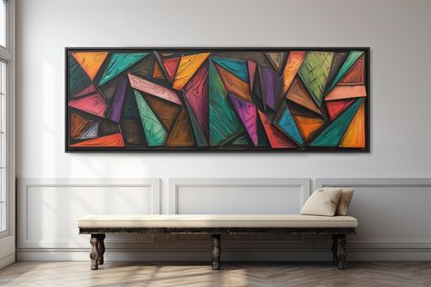 Geo Painting, Long Paintings Horizontal, Long Horizontal Painting, Panoramic Painting, Horizontal Painting, Canvas Wall Art Abstract, Abstract Geometric Shapes, Extra Large Canvas, Large Canvas Wall Art