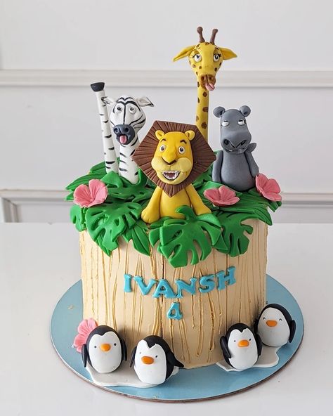 Buttercream Madagascar cake. No matter how many times I might make , the Madagascar characters never seem to get any easier #madagascarcake #madagascartheme Madagascar Characters, Madagascar Cake, July 1, No Matter How, Madagascar, How Many, Butter Cream, Birthday Cake, Matter