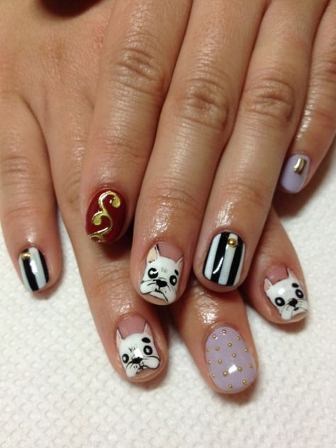 pugalicious Dog Nail Art, Disco Nails, Cute Short Nails, Animal Nails, Nail Envy, Dog Nails, Trendy Nail Design, Short Nail Designs, You're Beautiful