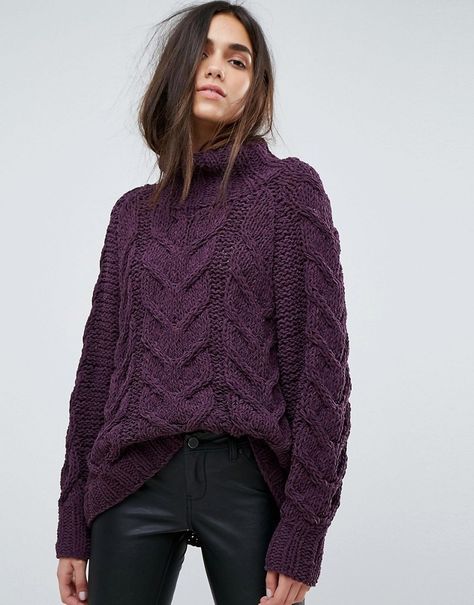 Chunky Sweater Purple Pullover Outfit, Purple Jumper Outfit, Purple Jumpers, Purple Pullover, Winter Knitwear, Chunky Jumper, Jumper Outfit, Pullover Mode, Pullover Outfit