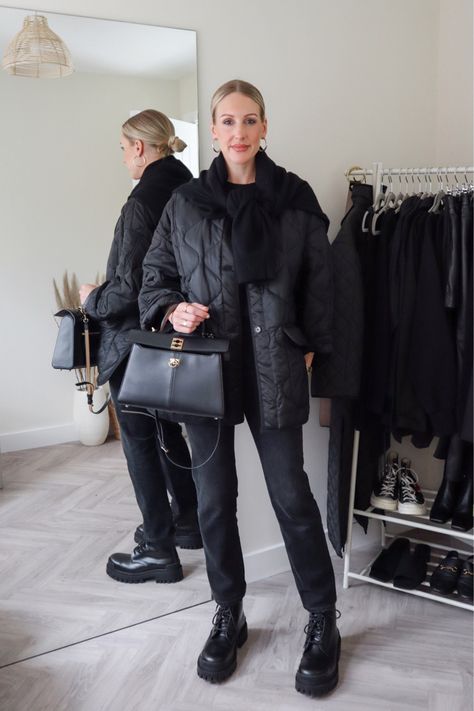 All black outfit - casual everyday outfit - daily walk, running errands, mum outfit My The Frankie Shop quilted jacket is back in stock and it is all that I wore last autumn and will do again this year from dog and pram walks to heading out the door. Handbag is Cafune. Follow my shop @charlottebuttrick on the @shop.LTK app to shop this post and get my exclusive app-only content! #liketkit #LTKSeasonal #LTKshoecrush #LTKeurope @shop.ltk https://liketk.it/3PUr6 Black Quilted Coat Outfit, Black Quilted Jacket For Winter, Black Quilted Jacket For Fall Cold Weather, Frankie Shop Quilted Jacket Outfit, Black Quilted Parka For Fall, Black Quilted Jacket Outfit, The Frankie Shop Quilted Jacket, Frankie Shop Quilted Jacket, Black Long Sleeve Quilted Winter Jacket