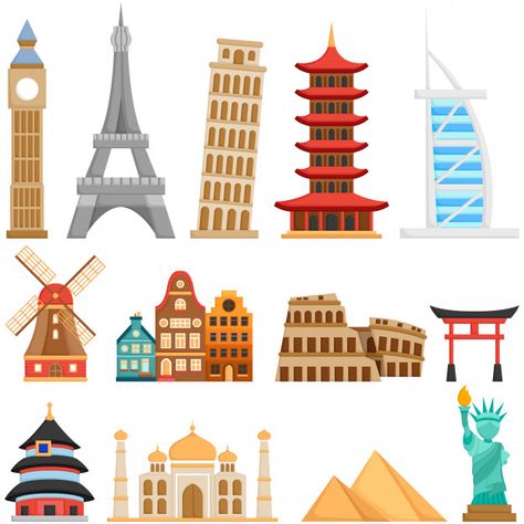 Cute landmarks and buildings all over th... | Premium Vector #Freepik #vector #city #house #building #cartoon Building Cartoon, Pisa Tower, Around The World Theme, Landmark Poster, Diy Bouquet Wrap, Landmarks Art, City Cartoon, Skyline Design, Landmark Buildings