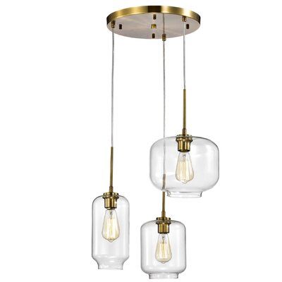 Wrought Studio Schulte 3-Light Cluster Jar Pendant Bedroom Blues, Lighting 2023, Light Cluster Pendant, Cluster Pendant Lighting, Glass Globes, Foyer Pendant, Kitchen Island Pendants, Kitchen Pendants, Room Decorating