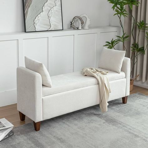 Amazon.com: AIITTCC Storage Bench for Bedroom, 55" End of Bed Bench for King Size Bed, Modern Upholstered Long Ottoman Bench with Arms and 2 Pillows for Living Room/Entryway (Beige) : Home & Kitchen King Size Bed Modern, Long Ottoman Bench, Storage Bench For Bedroom, Bench With Arms, End Of Bed Seating, Hamptons Style Interior, Bench For Bedroom, Storage Bench Bedroom, Bed Ottoman Bench